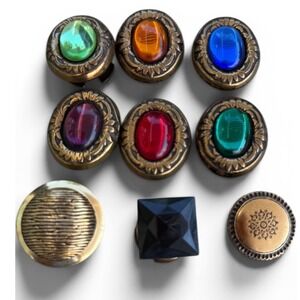 Vintage Nony New York Button Covers Lot 9 Jewel Tone Faux Gemstone Gold Tone